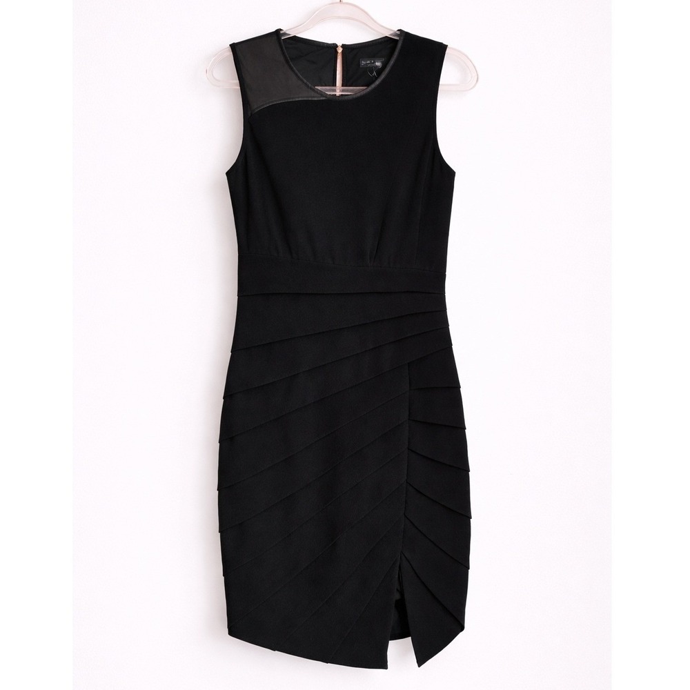 RAG & BONE Black Tiered Asymmetric Leather Accent Sheath Dress SZ 2 Quiet Luxury - Picture 11 of 11